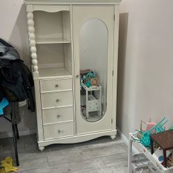 White Wood Girls Wardrobe Cabinet