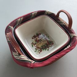 Longaberger Christmas Basket With Ceramic Dish 