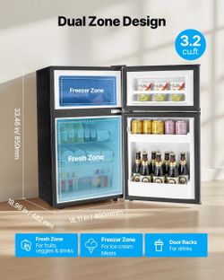 NEW 3.2 Cu.Ft 2-Door Mini Refrigerator & Freezer for Bedroom/Office/Dorm