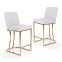 New Beige Counter Height Bar Stool Metal Frame Cushioned Seat With Knit Design 2Pc