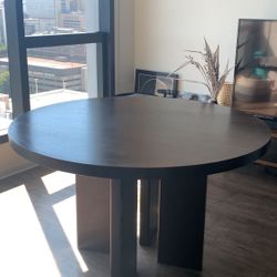 CB2 Round Dining Table + 4 Velvet Chairs – Modern & Elegant