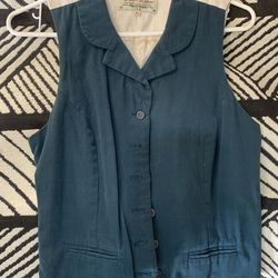 New Wah-Maker Vintage Western Vest Small Canvas Blue/green Color