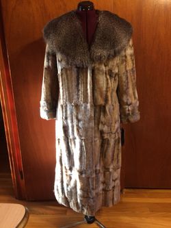 Pamela McCoy Shawl Collar Full Length Faux Fur Coat