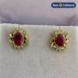 Ruby And Diamond Earrings In 14k Gold