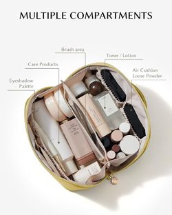 BOYATU Travel Makeup Bag For Women: Large Cosmetic Bag Set Of 3 - PU Leather Make Up Bag With Compartments