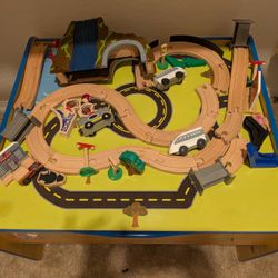 Kids Wood Train Track  Table With Storage 