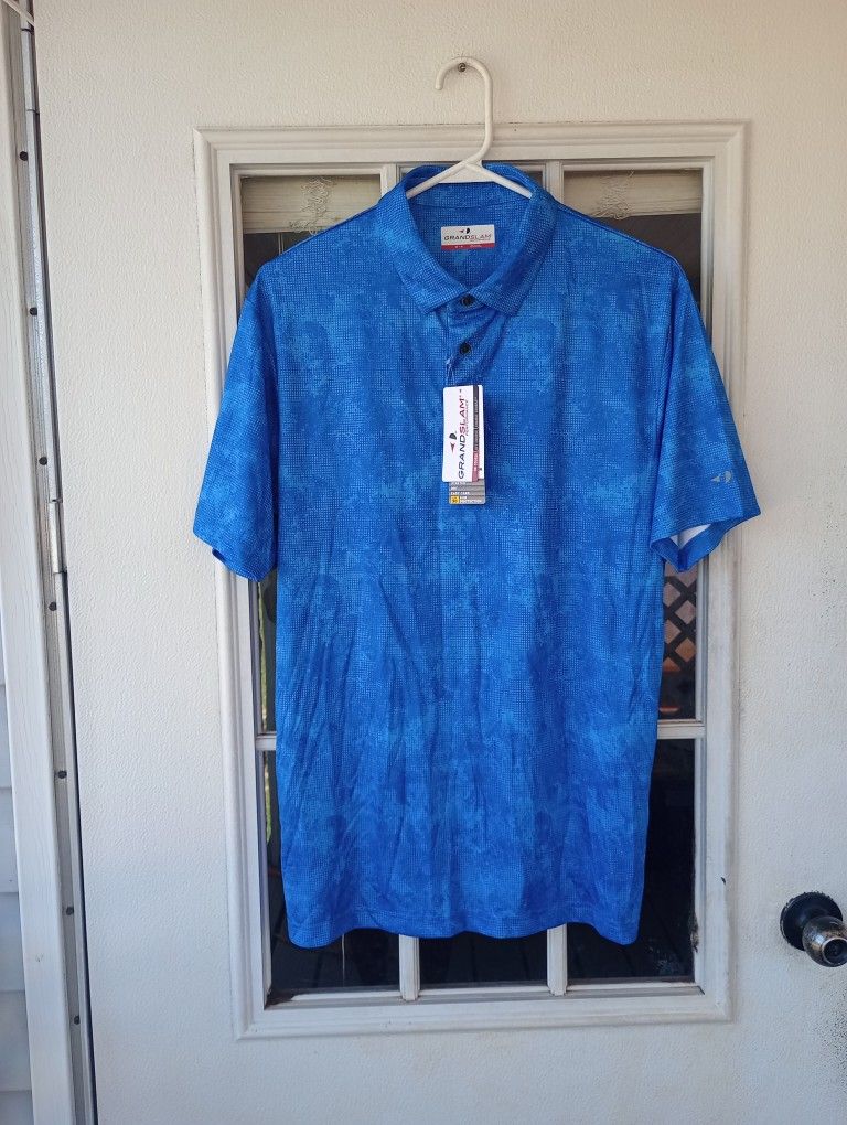 Grand Slam Performance Short Sleeve Golf Polo Shirt Mens Sz Medium Blue