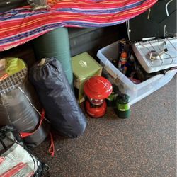 Camping- two tents, five sleeping bags, air mattress, mattresses, stove everything you need