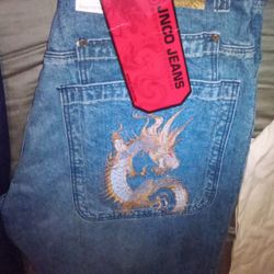 JNCO Jeans Red Dragon Y2K Wide Leg Baggy Skater Vtg 90s