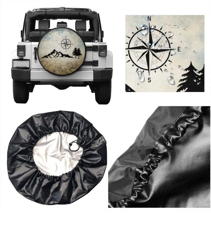 cozipink Nature Mountain Compass Spare Tire Cover Wheel Protectors Weatherproof Universal for Trailer Rv SUV Truck Camper Travel Trailer  15"  (15in)