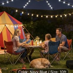 Brand New Navy Blue 10 Foot Solar Lights Offset Cantilever Patio Umbrella - W/Light And Base, LED Lighted Offset Hanging Patio Outdoor Market Umbrella