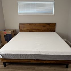 Wood Bedframe and Barely Used Mattress 