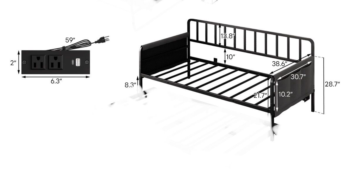 LIKIMIO New Twin Daybed, Features a Headboard, Charging Station & LED Light, Sturdy Metal Sofa Bed Frame