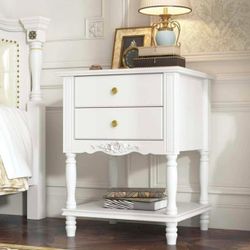 French Country Nightstand with 2 Drawers & Open Shelf, Accent End Bed Side Table with Wooden Legs