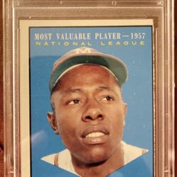 1961 TOPPS #484 HANK AARON MVP PSA “8” (MC)