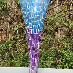 Purple And Blue Stained Glass Mosaic Vase 19.55"