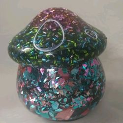 Multi Colored Sequin Glitter Mushroom Jar With Lid Epoxy Resin Storage Trinkets