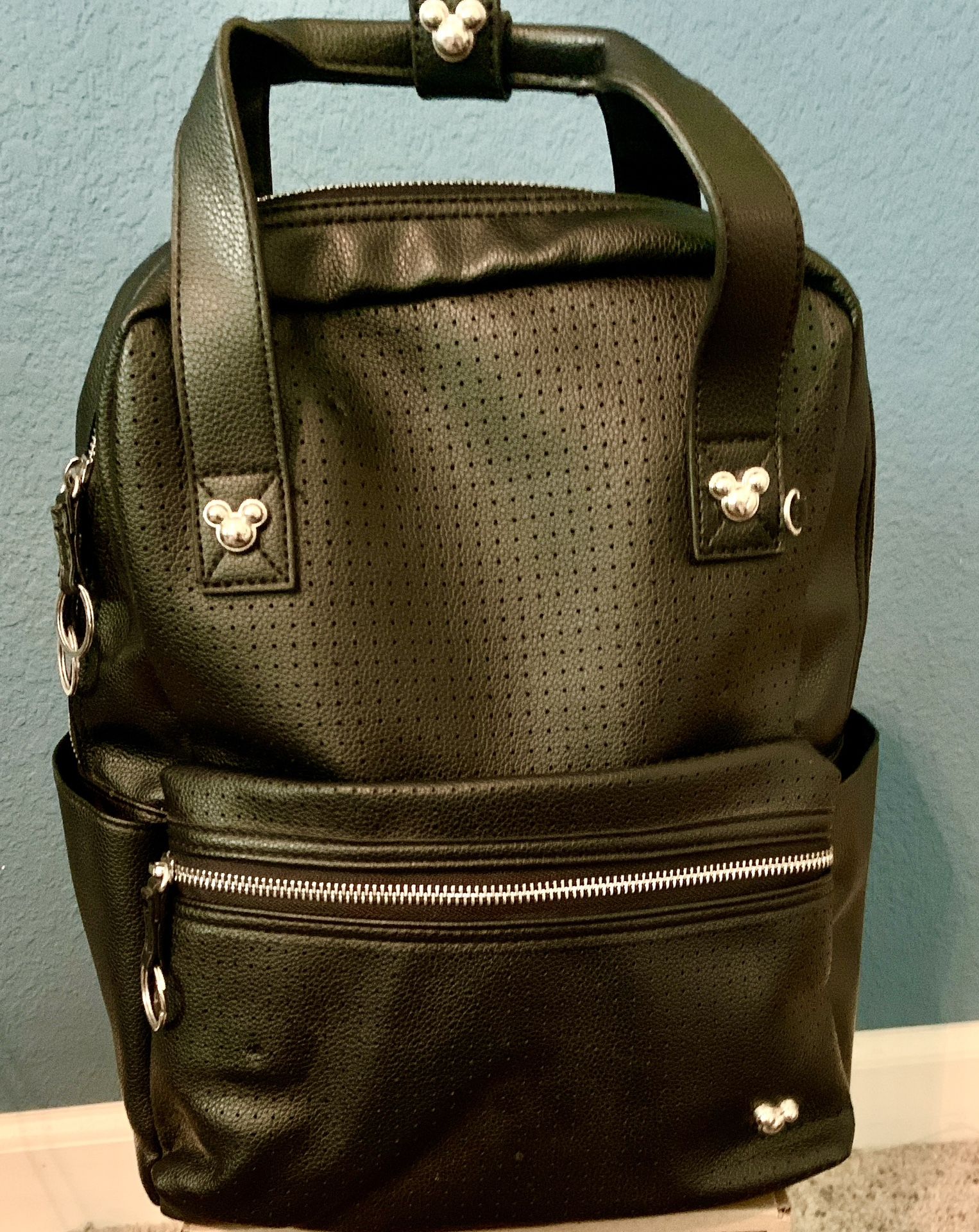 Disney Mickey Mouse Backpack black Faux Leather  used for Pin Trading 