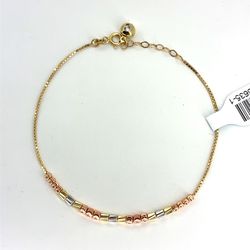 14Kt Tri Color Gold 7-8” Moon Cut Bead Bracelet 2.90g 216635