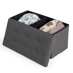 Homy Casa Elga Grey 30” Folding Loveseat Ottoman with Storage, Open Box