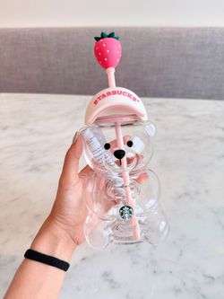 Starbucks Bear Cup Pink Baseball Hat Strawberry Bearista Glass Cold Cup Bottle Tumbler 2026 Brand New