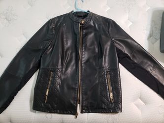 1x womans faux black leather jacket by dannika patrick