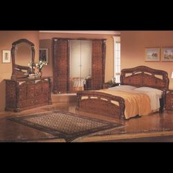 Italian bedroom set Burl walnut finish