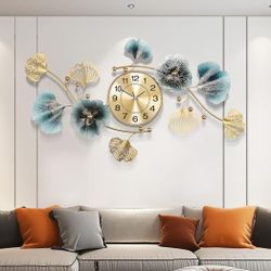 Wall Clocks for Living Room Decor,Large Wall Clock,3D Creative Metal Ginkgo Leaf Design,with Silent Movement Wall Clocks for Home Wall Decor Clock