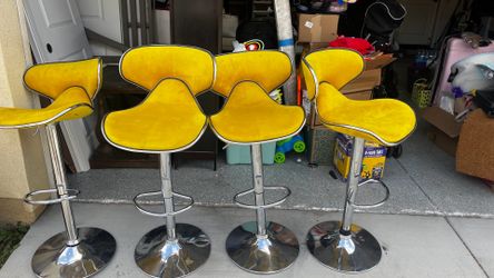Bar Stools: Yellow Suede + Chrome Base (READ DESCRIPTION)