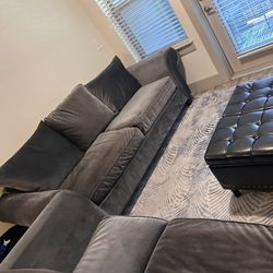 Velour Plush Dark Gray Couch & Loveseat Set.