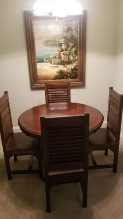 Wooden Dining Set (Round Table + 4 Chairs)