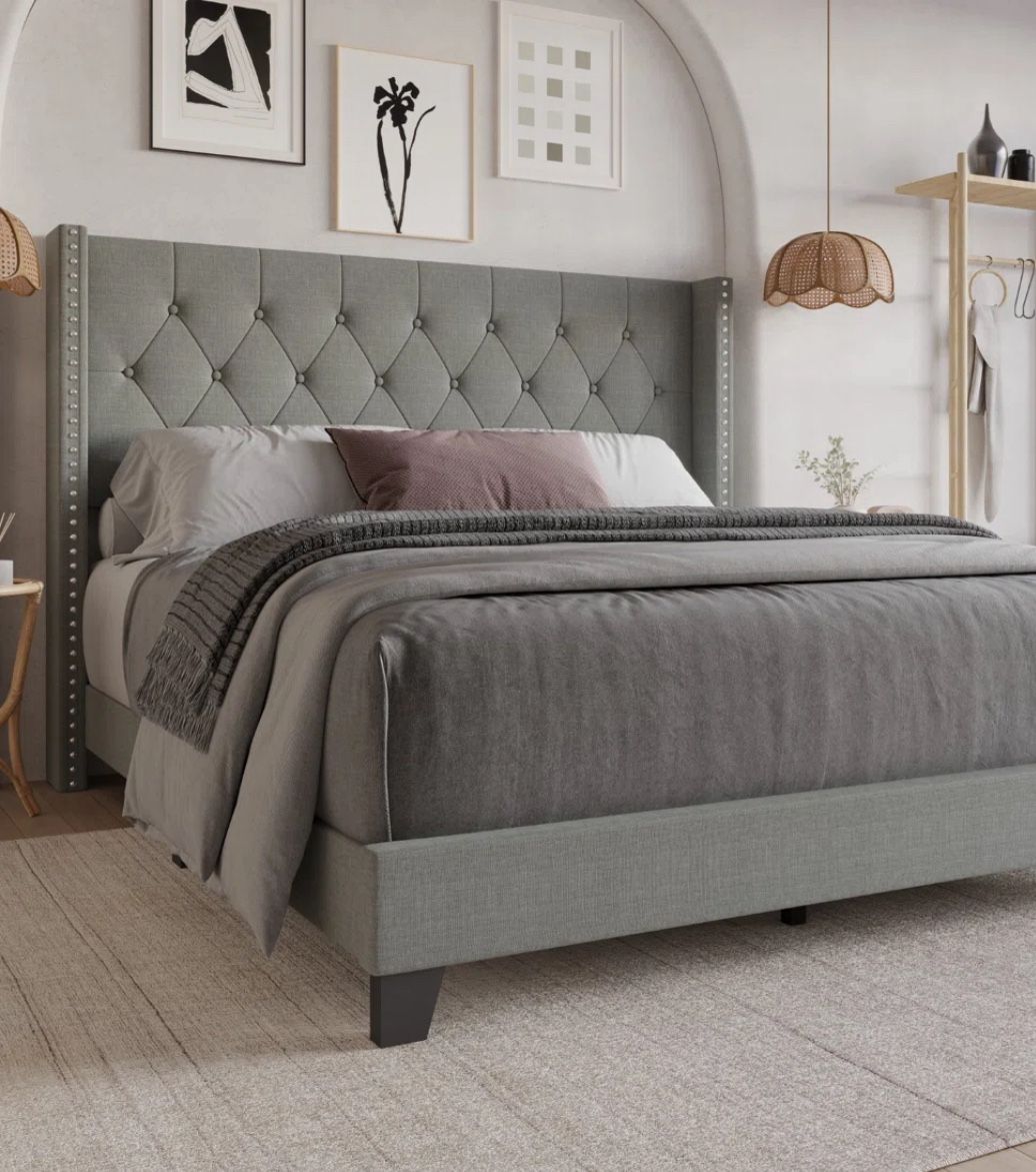 King Size Padded Bed Frame, Box Spring And Mattress