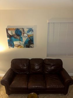 Dark Brown Leather Sofa with Nailhead Trim