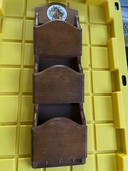 Wooden Wall-Mount Mail Organizer with Key Hooks