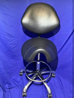 Black Saddle Stool with Backrest on Wheels