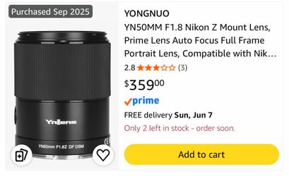 YONGNUO YN50MM F1.8 Nikon Z Mount Lens, Prime Lens Auto Focus Full Frame Portrait Lens
