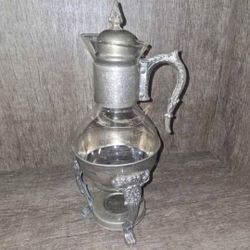 Vtg Silverplated Glass Coffee Pot Warmer 