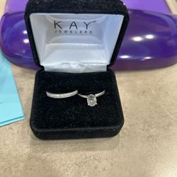 Wedding band and engagement ring