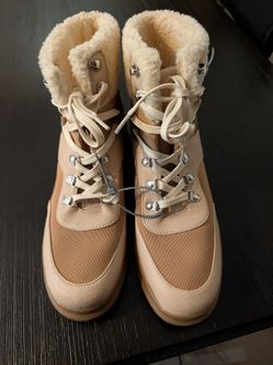 Nautica Tan Lace-Up Winter Boots with Sherpa Lining