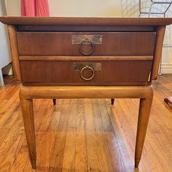 Mid Century Antique Vintage Wood Nightstand End Table Side Table Single Drawer with Ring Hardware - American Martinsville
