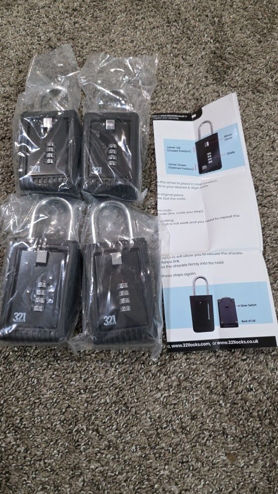 Set of 4 – 321 Locks Combination Key Lock Boxes with 4 Digit Resettable Code
