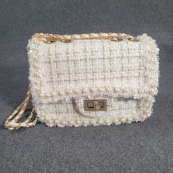 Women’s Tweed Checkered Crossbody Shoulder Bag – Stylish & Classic