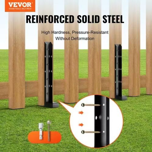 4-Pack Fence Post Repair Kit – Heavy Duty Steel Ground Stakes For Tilted Or Broken Wood Fences – Easy Install, Rustproof Coated
