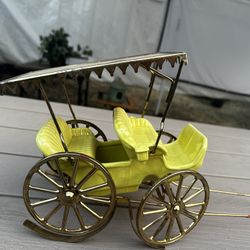 Vtg MCM Met Lox Metlox Carriage Horse Drawn Pottery Buggy Green Brass 1950's