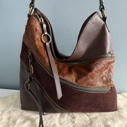 Sharif Leather Suede Calf Hair Hobo Bag