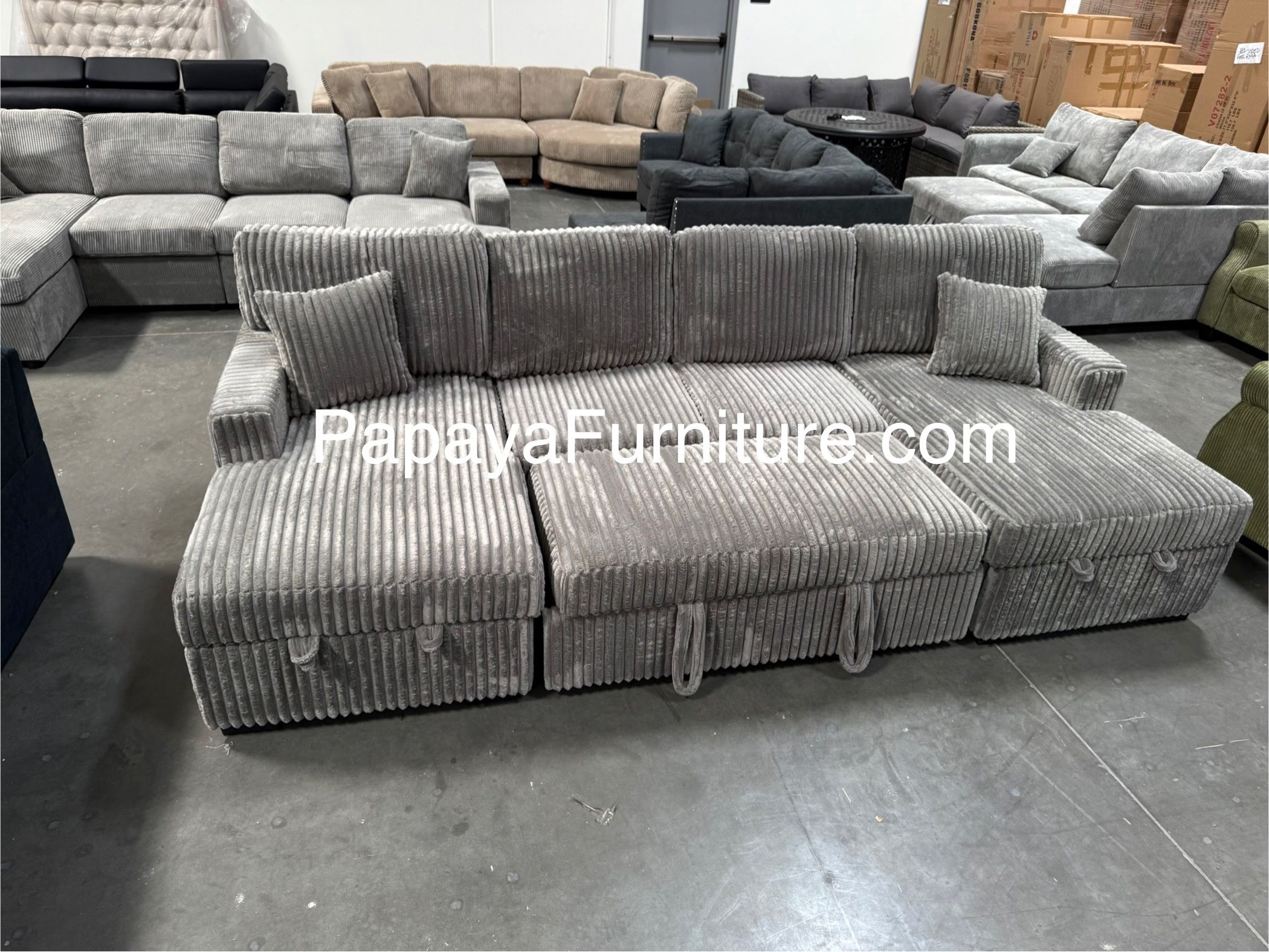 120” Ultra Large Sectional Sofa Bed, Double Chaise Sectional, Super Comfort Corduroy Couch, Sectional, Sofa, Couch, U-Shaped Couch, Sleeper Sofa