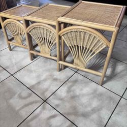 1990’s Coastal Style/ Bohemian Wheat Sheaf Rattan Nesting Tables.