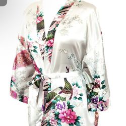 White Silk Floral Robe