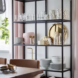 BLACK BOOKSHELF WITH GLASS SHELVES