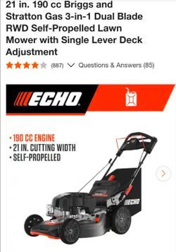 BRAND NEW ECHO 190CC 21IN BLADE WIDTH RWD SELF PROPELLED GAS LAWNMOWER